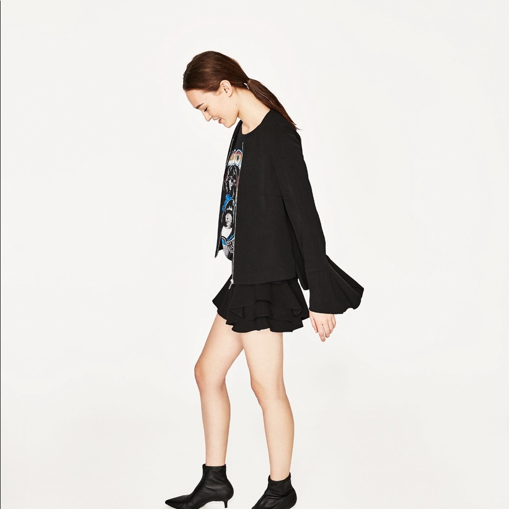 Zara Black Ruffle/Bell Sleeve Jacket